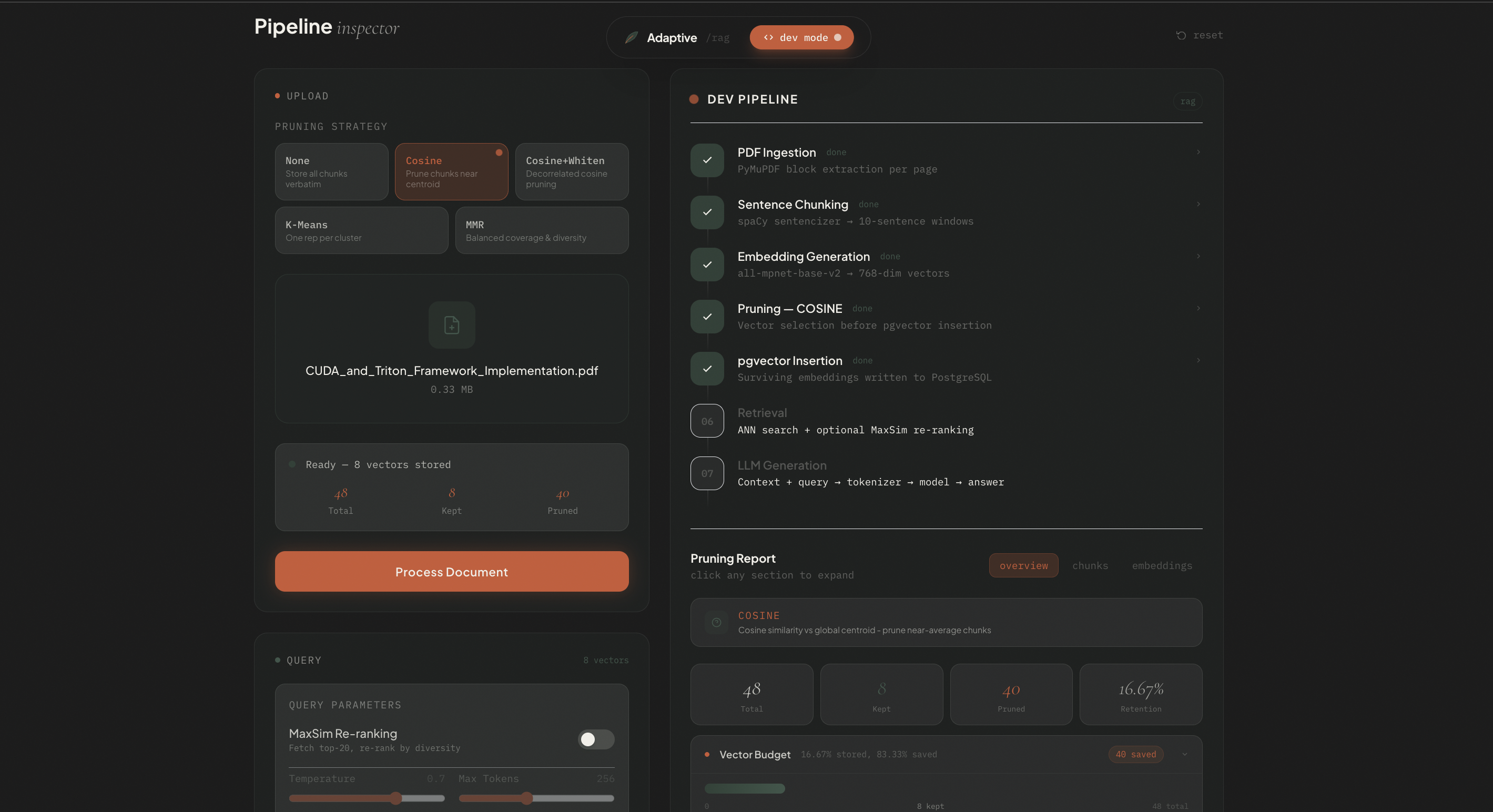 Embedding visualizer and pruning report